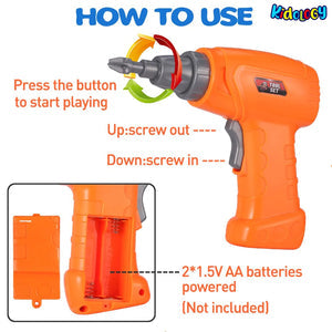 Kids Power Tools With Screwdriver Toy Set - With Battery Operated Drill