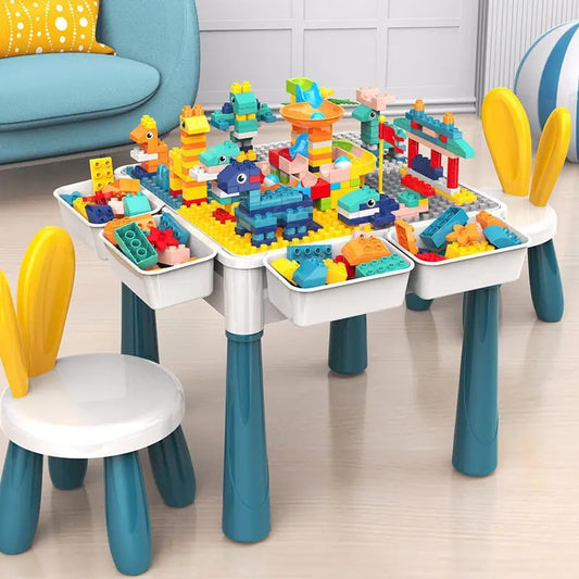 Kids Building Blocks Table with Chair & Learning Station
