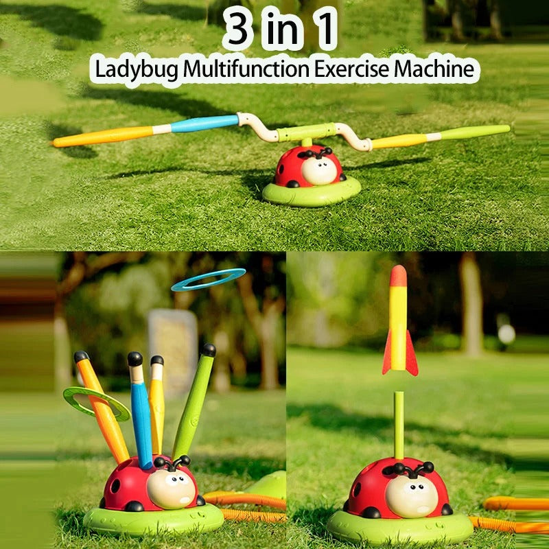 3 In 1 Musical Jump, Ring Toss Game, Stomps &Rocket Launcher for Kids