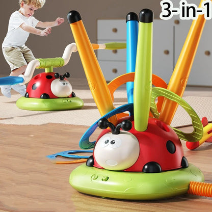 3 In 1 Musical Jump, Ring Toss Game, Stomps &Rocket Launcher for Kids