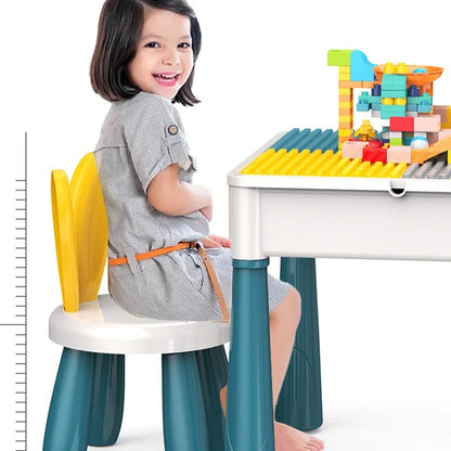 Kids Building Blocks Table with Chair & Learning Station